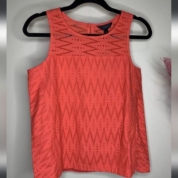 J Crew Zig Zag Eyelet Cotton Tank Top Size 00 - Picture 3 of 7